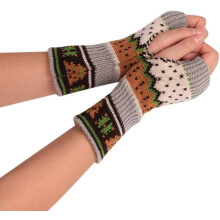 1 Pair Womens Christmas Gloves Fingerless Christmas Tree Pattern Winter Warm-up Knit Arm Soft Mitten Gloves