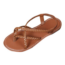Womens Flat Sandals Braided Strappy Gladiator Thong Sandals Casual Elastic Strap Flip Flops Slingback Beach Sandals Brown 36