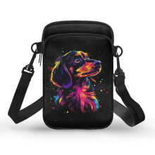 Dvojvrstvová crossbody kabelka z polyesteru s dúhovým vzorom a psom s galaxiou