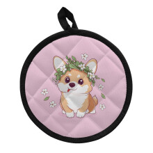 Cute Corgi Set of 2 Round Insulated Pot Holders & Oven Mitts – Dishwasher Safe, Compatible with All Cookware