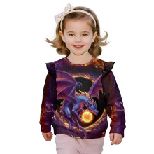 Ruffle Sweatshirt Girls Kids Pullover Sweater Tops, Long Sleeve Full Moon Dragon Shirts Tops Fall Fashion School Crewneck Sweatshirts