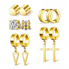 5-Pair Gold Magnetic Stud Earrings – Stainless Steel,