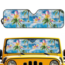 Foldable Car Sun Shade Hawaiian Palm Plumeria Design