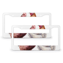 Rustic Chicken License Plate Cover Stainless Aluminum 2-Pack