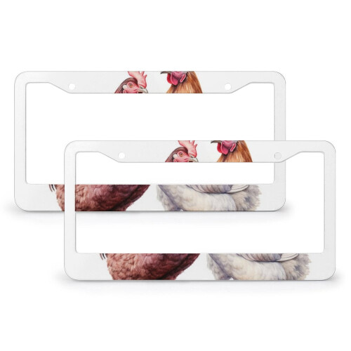 Rustic Chicken License Plate Cover Stainless Aluminum 2-Pack