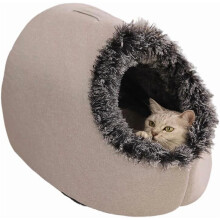 Nido acogedor y suave de felpa para interiores, cama cueva cálida para mascotas en invierno con base antideslizante, funda lavable con cojín