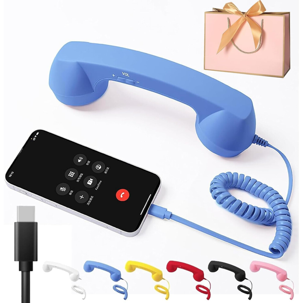 Retro Phone Handset, 0.13In Type-C/Usb Wired Landline Receiver With Mic & Speaker, Compatible With Iphone & Android 9065194451763