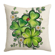 Taie d'oreiller trèfle pour la Saint-Patrick - Housse réversible en lin mélangé avec motif trèfle vintage, fermeture éclair et lavable en