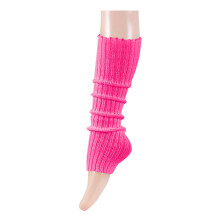 Women Knit Leg Warmers 80s Eighty's Ribbed Solid Color Leg Warmers for Party Sports Hot Pink 40CM
