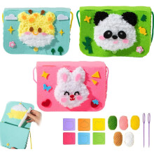 Kit per borsa a tracolla con ricamo in lana per bambini – Cucito fai da te con animali dei cartoni animati, borsa per pittura ad ago (3 pezzi-I),