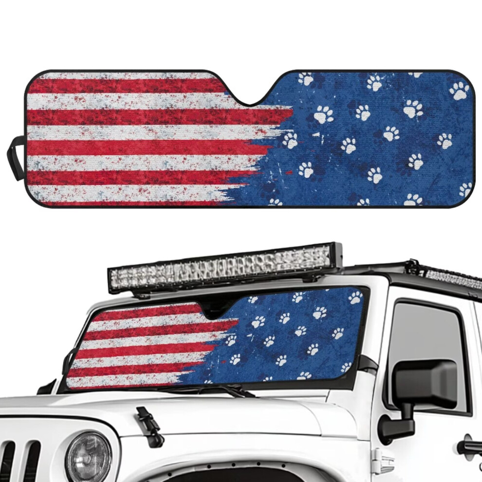 Foldable Us Flag Dog Paw Sun Shade For Jeep Wrangler Jl & 4Xe (2024-2025), Front Windshield Uv Blackout Cover, Compatible With Jeep 9122141077442