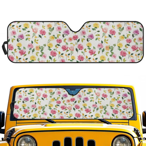 Flowers Print Foldable Windshield Sun Shade for Jeep