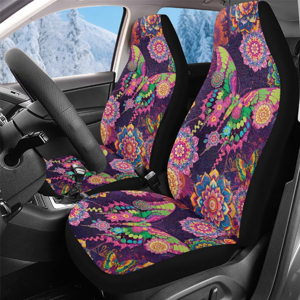 Boho Flower Butterfly Car Seat Covers 2Pcs For High-Back Coral 9085618955042