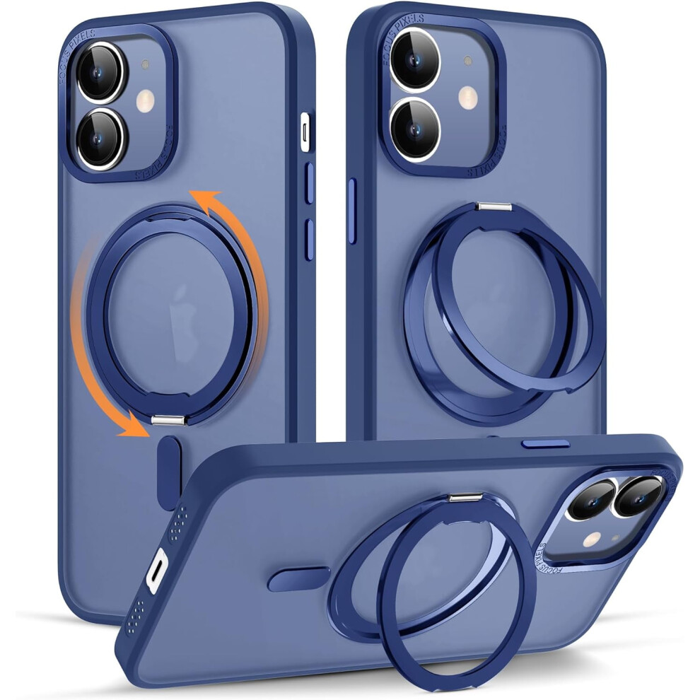 Iphone 11 Case With 360 Rotatable Magnetic Ring Stand, Magsafe Compatible, Military-Grade Protection, Translucent 6.1" Blue 9065194453040