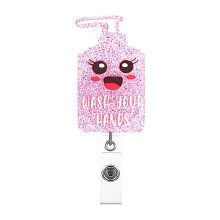 Acrylic Heart Mask Syringe Medical Retractable ID Badge Holder Medical Badge Reel with Rotating Alligator Clip for Healthcare ID Badge