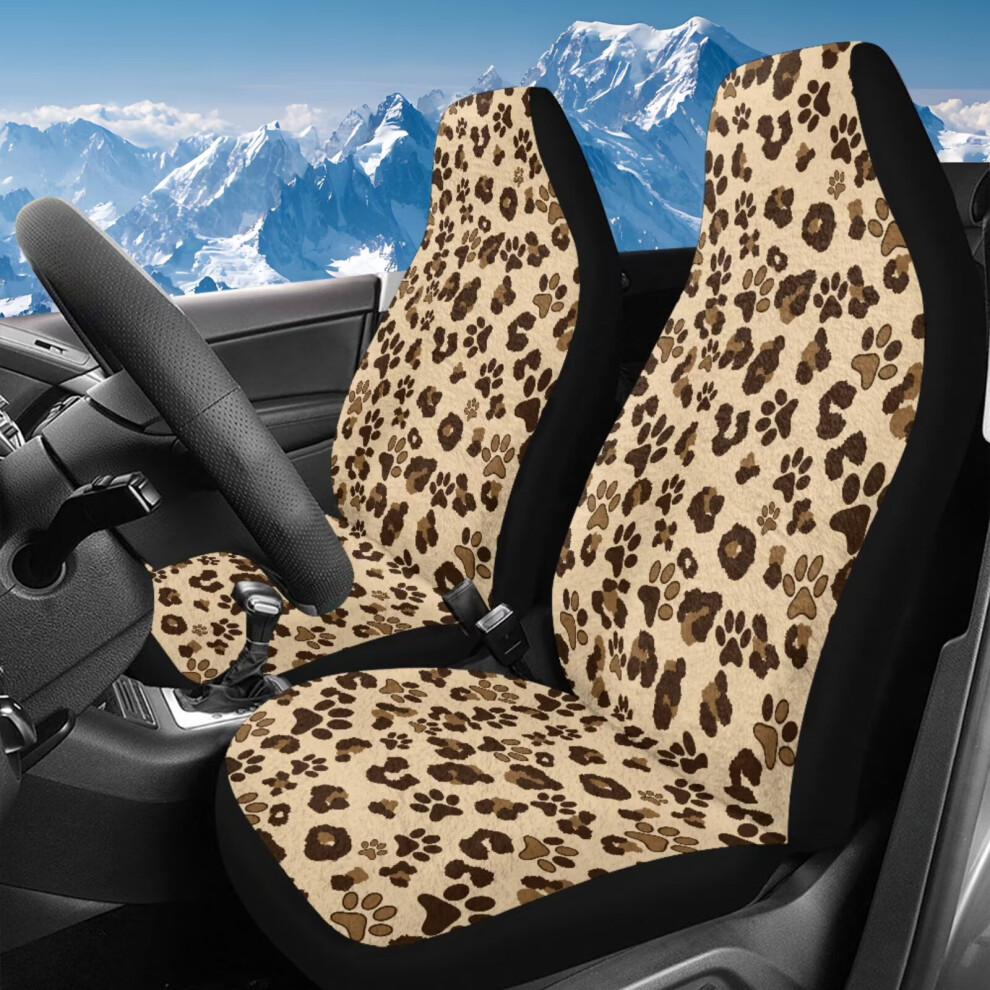 Leopard Print Dog Paws Auto Front Seat Covers (2-Pc), High-Back, Non-Slip, Full Coverage For Cars/Suvs/Pickup Â Compatible With All Models Coral 9122141075516