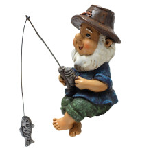 Tuinbeeldje van een vissende dwerg, een visserpop van hars, een sculptuur van een elf van hars, geschikt voor binnenplaats, gazon, vijver, zwembad en