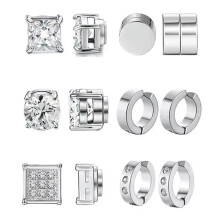 6 Pair Magnetic Stud Earrings for Men Women Stainless Steel Non Pierced Fake Set-Silver 6mm