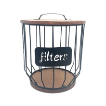 Wire Coffee Pod Holder with Wooden Lid Decorative Storage Basket for K-Cups Coffee Capsules Tea Bags Black Type 6