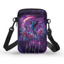 Kvetinová crossbody kabelka s kolibríkom a nastaviteľným ramenným popruhom