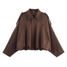Giacca da donna in finta pelle scamosciata, casual, con revers, modello pilota corto, giacca da motociclista oversize 2025, capispalla