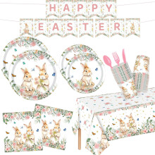Service de table de Pâques avec assiettes et tasses à motifs de lapins