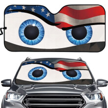Funny Big Eyes American Flag Windshield Shade – Foldable, Washable Sun Shield Compatible with Most Sedans, SUVs & Trucks