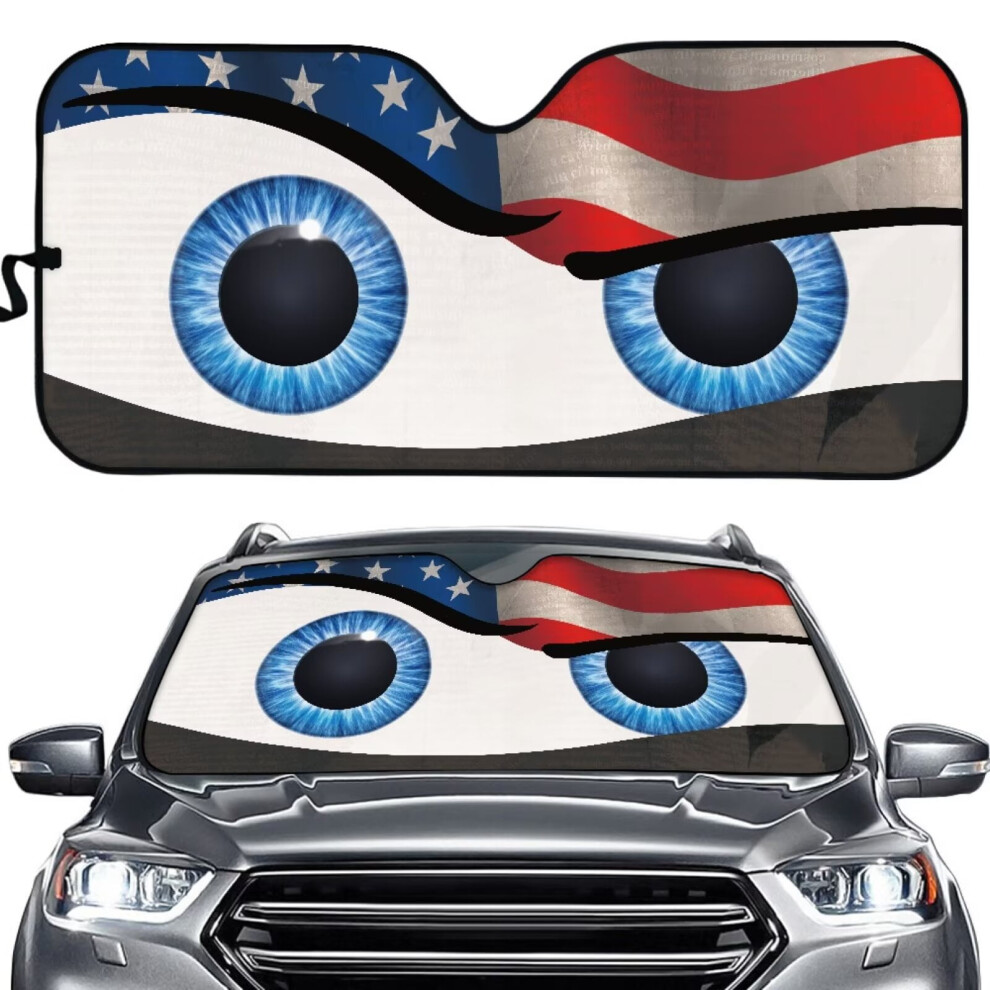 Funny Big Eyes American Flag Windshield Shade Â Foldable, Washable Sun Shield Compatible With Most Sedans, Suvs & Trucks 9122141077602