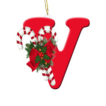 Red 26 Letter Ornaments with Lollipop Deocr Hanging Christmas Tree Decorations 2025 Christmas Letters Ornaments A-Z Ornament Letters Decor