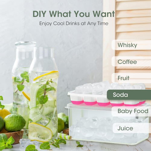 4-Pack Silicone Ice Cube Trays with Lid, Bin & Scoop – Stackable, Freezer-Safe, Compatible with RV/Kitchen/Cocktail 2