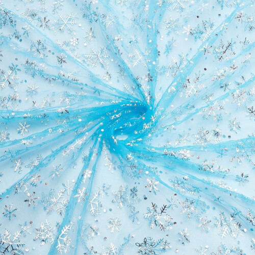 Snowflake Pattern Nylon Mesh Fabric Sky Blue 160 cm