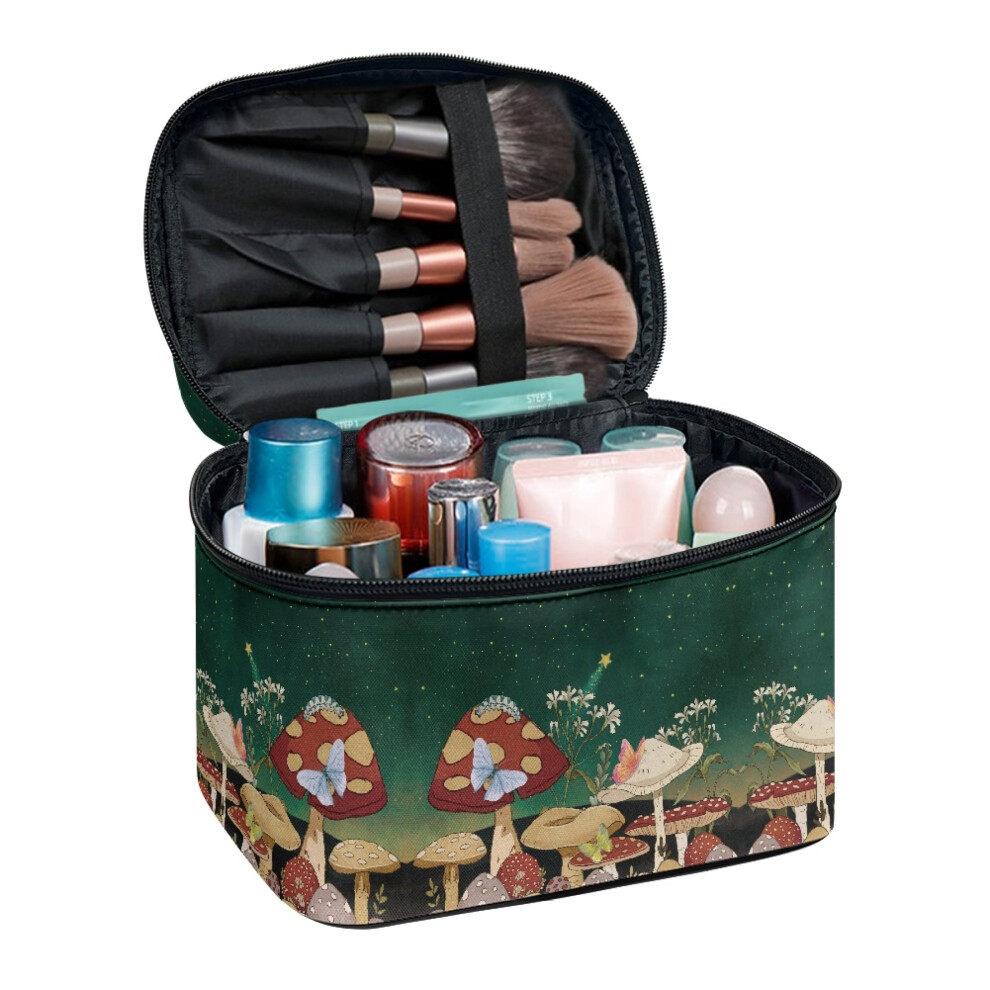 Mushroom Forest Scene Makeup Brush Bag with Brush Slots Women Men Gifts & Daily Use Practical Portable