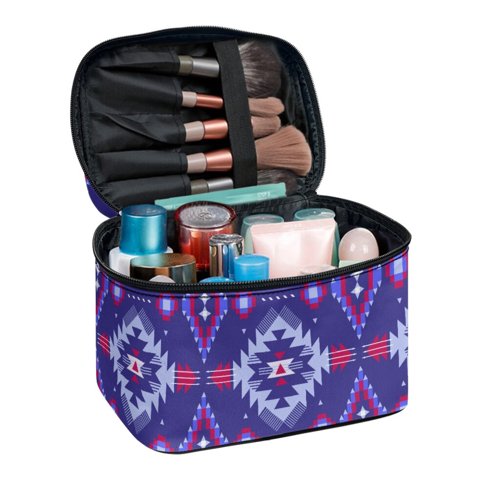 Blue Lightweitht Travel Make Up Organizer Travel Make Up Case Cosmetic Organizer Bags Geometric 8.86 X 6.5 X 5.9 Inches