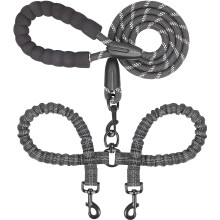 Dual Dog Leash - 360 Swivel, No Tangle Walking Leash with Shock Absorbing Bungee for Two Dogs