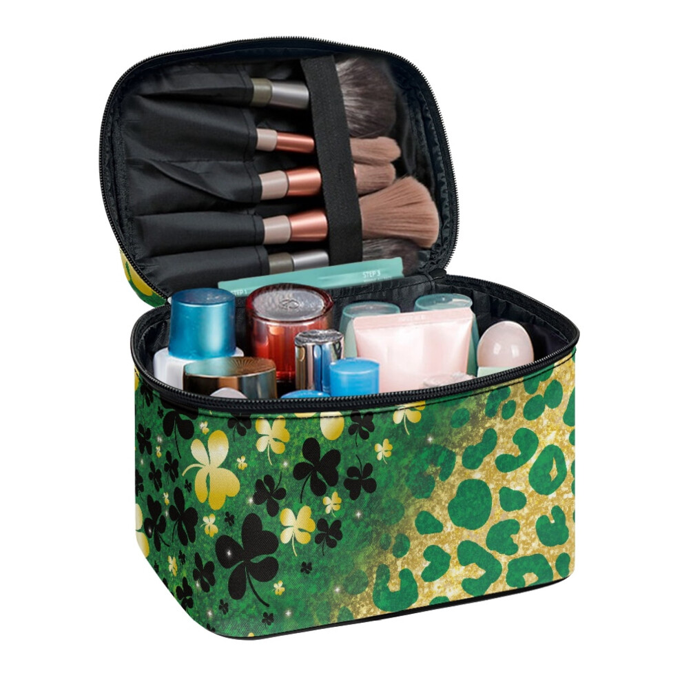 Clover Leopard Print Travel Cosmetic Makeup Bag Keep Small Items Makeup Bag Travel Cosmetic Bag With Brush Storage for Traveling Women