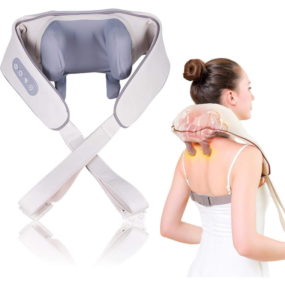 Neck Massager, Lymphatic Massage with Heat, Rechargeable Cordless Shiatsu Neck and Back Massager for Pain Relief Deep Tissue, Adjustable Modes