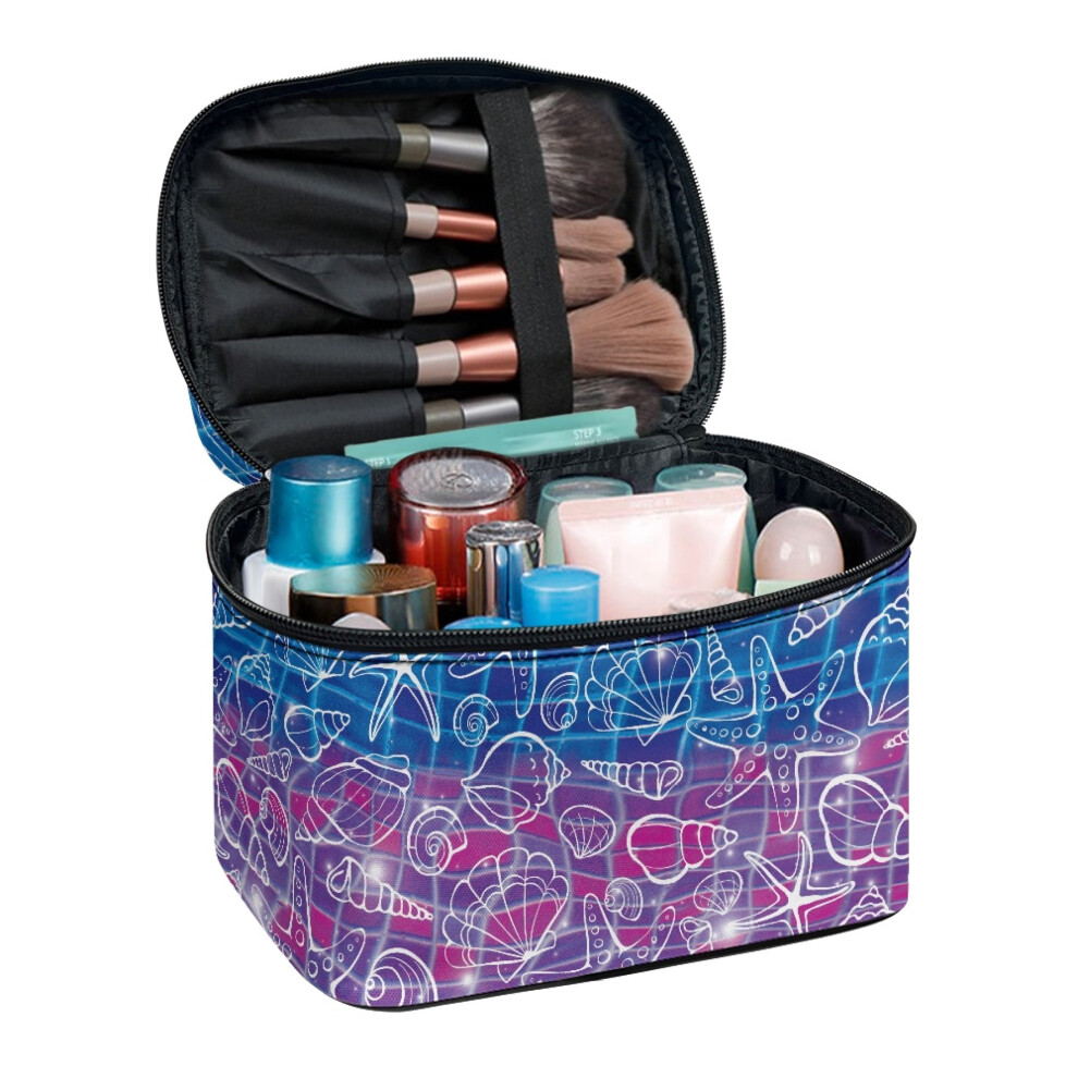 Seashells & Starfish Portable Travel Cosmetic Case Organizer 8.86 x 6.5 x 5.9 Inches Effortless Organization Brush Holders Home