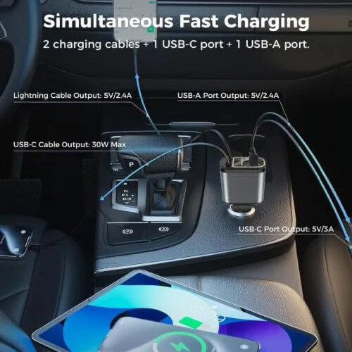 4-in-1 Retractable Starry Car Charger USB for iPhone 2