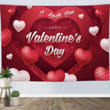 Valentines Day Theme Tapestry, I Love You Red Pink Hearts Sign Wall Art Tapestry for Bedroom, Living Room, Dorm, Apartment Decor - 90x60in
