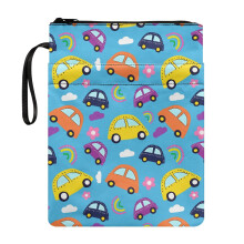 Rainbow Car Pattern Zipper Pouch Carrying Book Case Polyester Fabric Washable Book Cover with Handle for Paperbacks Notebook Book