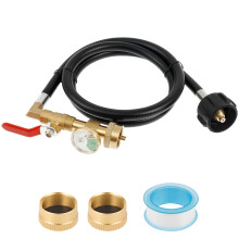 4FT Propane Refill Adapter Hose for 1 lb Tanks with Gauge – Compatible with BBQ, Camping & Outdoor Use