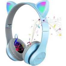 Cat Ear Headphones with LED Lights, Wireless Bluetooth 5.0 & Wired, Built-in Mic/Mute, Foldable, Comfortable for Kids/Teens/Adults