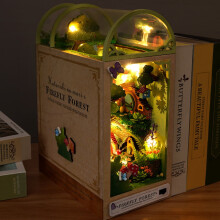 OROMYO DIY Book Nook Kit: 3D Wooden Firefly Forest Bookend with LED Light, Compatible with Bookshelf Decor