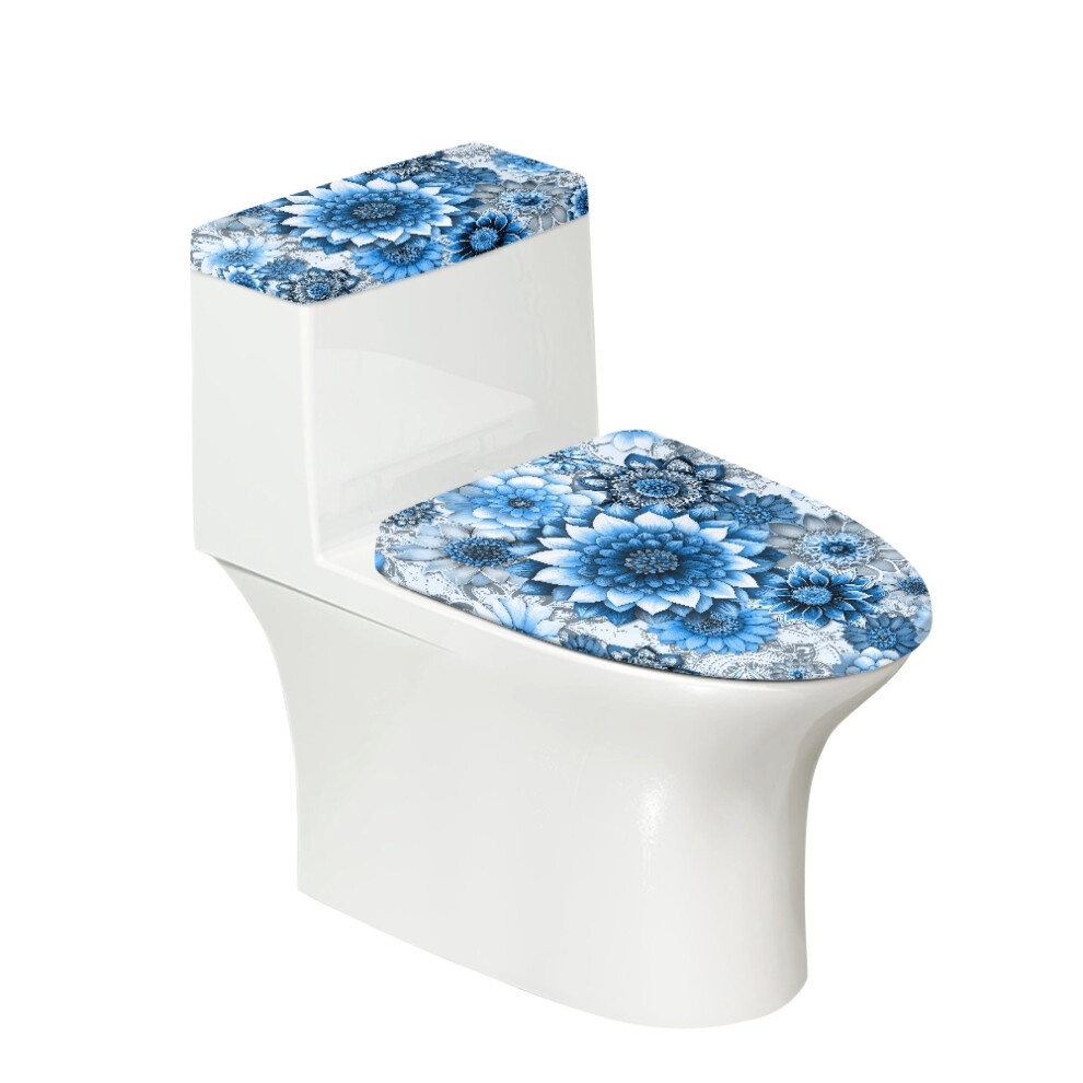 Floral Design Toilet Lid Seat Cover Set Polyester Washable 9399596286105