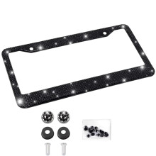 Bling Rhinestone License Plate Frame – Stainless Steel Crystal Holder, Universal Car Accessory (Black), compatible with all standard plates