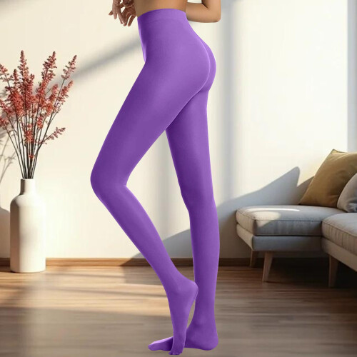 Women's Semi-Opaque Solid Color Footed Tights Purple