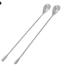 Stainless Steel Long Handle Bar Spoon (2 pcs), Threaded Water Drop Design, Compatible with Coffee & Cocktail Mixing