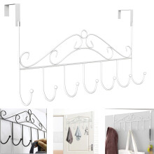 Over The Door Hooks,7 Hooks Coat Rack & Towel Rack, Metal Rack for Home Use Hats Coats Key Bag Clothes Scarfs Hooks (White)