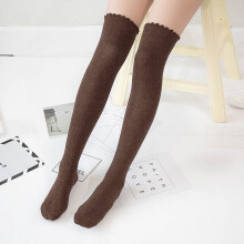 Brown Knee High Socks, Solid Color Warm Christmas Fashion Windproof Printing Mid Tube Socks Long Tube Cotton Work, Weekend Leisure Thigh High Socks