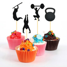 Pcs Cake Toppers Fitness Theme Cupcake Toppers Workout Gymnastics Party Picks for Gymnastics Party Kids Birthday Party (Black)